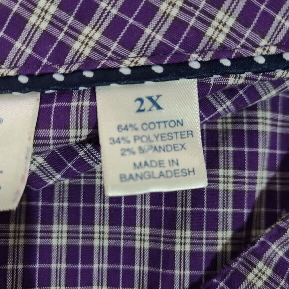 Riders Lee Womans 2X Purple Plaid Button Up Short - Picture 4 of 6